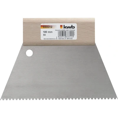 Afbeelding van KWB gekartelde spatel, trapeziumspatel, houten handvat, lijmspatel, metselaarsspaan, 180 mm x 98 mm, gekarteld