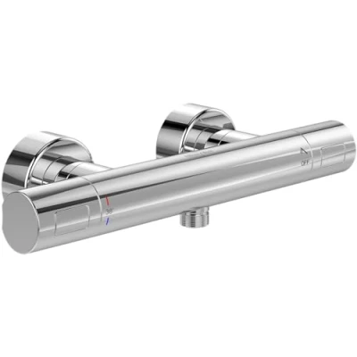 Afbeelding van Villeroy &amp; Boch Universele Taps Fittings Douchethermostaat, douchekraan met bescherming tegen verbranding en veiligheidsvergrendeling bij 38, mengkraan douche opbouw, rond, chroom