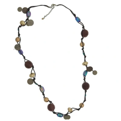 Afbeelding van Behave Lange kralen ketting bruin multi kleur 100 cm