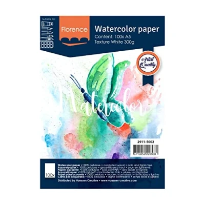 Afbeelding van Aquarelpapier Intens White A5 300 grams Lichte Structuur Texture Florence 100 vellen