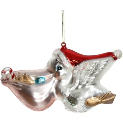 Afbeelding van Kerstboomversiering van glas, 15,2 cm, pelikan figuur om op te hangen, handbeschilderd en met glitter, kerstboomhanger voor Kerstmis, kerstboomhangers kerstboomversiering, vogel, zilver