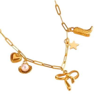 Afbeelding van Goudkleurige damesketting met speelse bedels 45+5 cm