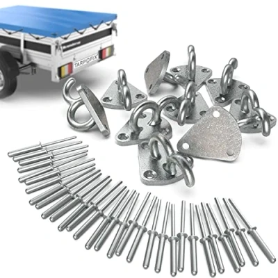 Afbeelding van Tarpofix® Driegats dekzeilhaken, nethaken incl. blindklinknagels voor aanhangers, dekzeilen en aanhangernet (10 stuks) duurzame driegatshaken van verzinkt gietijzer robuuste driegatshaak