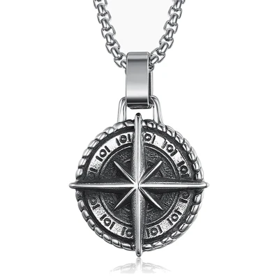 Afbeelding van Mendes heren ketting Edelstaal Kompas Amulet Zilverkleurig
