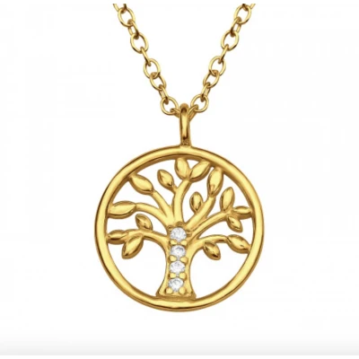 Afbeelding van Gold (goud) plated ketting met hanger, tree of life kristallen