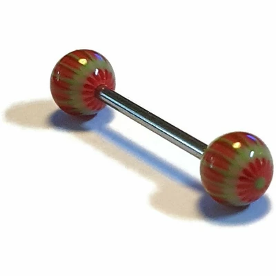 Afbeelding van Tongpiercing streepjes Rood Groen