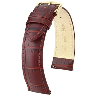 Afbeelding van HIRSCH Uhren Armband Duke L Italiaans kalfsleer alligator in reliëf voor dames en heren Burgunder 18 mm