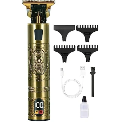 Afbeelding van Professionele tondeuse, T Blade 0 mm, elektrische baardtrimmer, set voor heren, haartrimmer met USB, oplaadbaar, lcd scherm