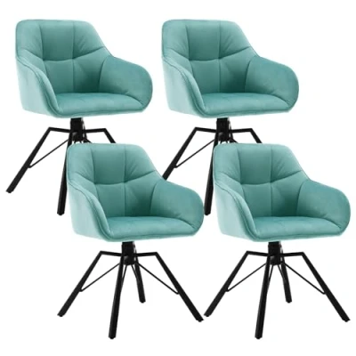 Afbeelding van WOLTU 360 draaibare stoel, set van 4, eetkamerstoelen, Scandinavische keukenstoel, eetkamerstoel, fluweel, gestoffeerde zitting, metalen poten, Turks groen, BH365ts 4