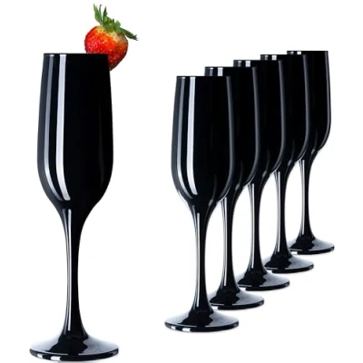Afbeelding van PLATINUX Zwarte stabiele champagneglazen van glas set 6 delig max. 210ml champagneglas