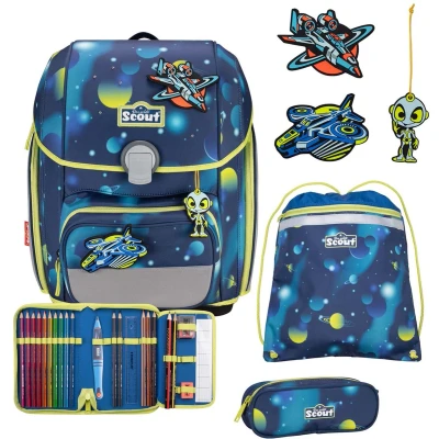Afbeelding van Scout Schooltas LED Genius Set 4 delig Planets Donkerblauw