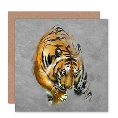 Afbeelding van Wee Blue Coo PAINTING TIGER CAT ANIMAL WILD WATERCOLOUR BLANK GREETINGS BIRTHDAY CARD
