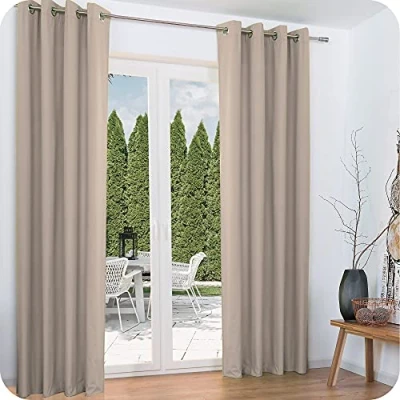 Afbeelding van Beautissu Set van 2 Thermische Gordijn met Oogjes Amelie Verduisterend 140x245 cm Thermisch Koude Bescherming &amp; Warmte Isolerend Universeel Sand