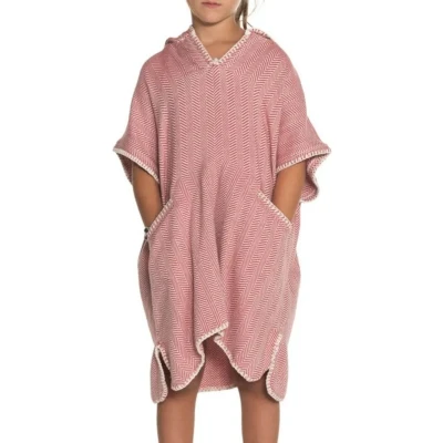 Afbeelding van Strandponcho ZigZag Dusty Rose maat 10 11 jaar jongens/meisjes/unisex pasvorm poncho handdoek voor kinderen met capuchon zwemponcho badcape