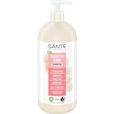 Afbeelding van SANTE Naturkosmetik Sensitive Care Shampoo Probiotica + 3 voudig proteïnecomplex, veganistische haarshampoo met pompdispenser voor versterkt haar en meer vocht, geschikt gevoelige hoofdhuid, 950