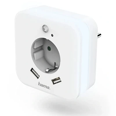 Afbeelding van Hama Nachtverlichting + Stopcontact En Usb 2,4A 2 Uitgangen Helderheidssensor