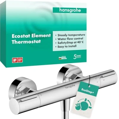 Afbeelding van hansgrohe Ecostat Element Douchethermostaat opbouw met EcoStop+, Douchekraan veiligheidsblokkering (SafetyStop) bij 40 C, thermostaat voor de douche, mengkraan 1 functie, chroom, 13346000