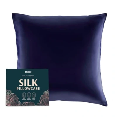 Afbeelding van DREAMZIE zijden kussensloop 100% natuurlijke moerbeizijde voor haar en huid 19 mm zijde aan beide 1 eenheid Donkerblauw 65x65 cm
