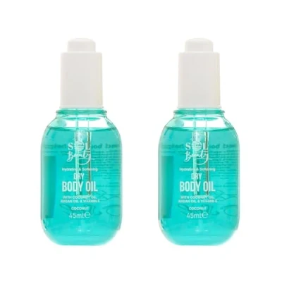 Afbeelding van Sol Beauty Droge Lichaamsolie Kokosgeur met Kokosolie, Arganolie &amp; Vitamine E, Helpt de Huid te Verzachten en Verzachten, Vegan Vriendelijke Lichtgewicht Moisturizer 2 x 45ml