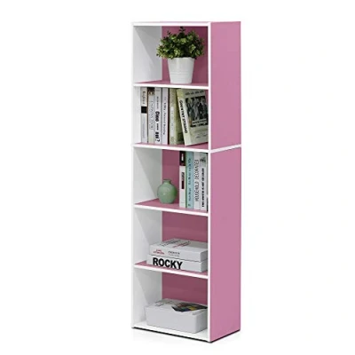 Afbeelding van Furinno Luder 5 Tier Omkeerbare Kleur Open Plank Boekenkast, Wit/Roze