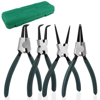 Afbeelding van NVIYAM Borgringtangset, 4 delig, 180 mm met doos, gebogen rechte binnenste externe borgringang, industrieel koolstofstaal, roestbescherming, anti buigtang