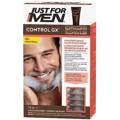 Afbeelding van Just For Men Control GX baardshampoo, herstelt de witte haren bij elke wasbeurt, voor subtiele en natuurlijke resultaten, alle nuances, 118 ml