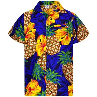 Afbeelding van Funky Hawaiiaans Overhemd, Hawaii Korte Mouw, Pineapple Hibiscus, Blauw, XL