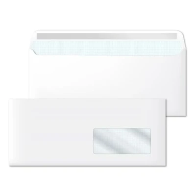 Afbeelding van Witte enveloppen, papieren Amerikaans papier met rechts venster, enveloppen voor documenten, envelop zelfklevende sluiting, wit papier, afmetingen 220 x 110 mm, SIDI (1000 stuks)