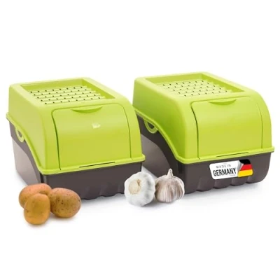 Afbeelding van Novaliv Aardappelopbergdoos, 2 x midel, 5 l, groen, aardappelbox, groentebox, stapelbaar, uienbox, aardappelmand, fruitcontainer, aardappelkist, uien, opslag, vershouddoos wortelen