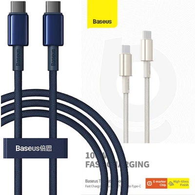 Afbeelding van Baseus Tungsten Gold USB C/USB C kabel 100W 1m marineblauw