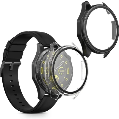 Afbeelding van kwmobile 2x cover geschikt voor Huawei Watch GT4 46mm Fitnesstracker van gehard glas en kunststof frame set transparant / zwart