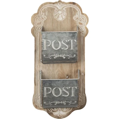 Afbeelding van Clayre &amp; Eef Brievenhouder 26x10x53 cm Bruin Grijs Hout Metaal Rechthoek Postbakje