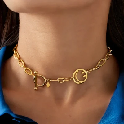 Afbeelding van Casa Jadel Gouden chocker ketting met smiley