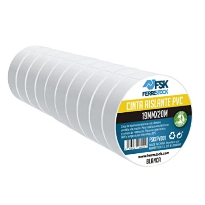 Afbeelding van Ferrestock FSKTPV001 Isolatietape van wit pvc met drukgevoelige lijm, 19 mm x 20 m, 10 stuks
