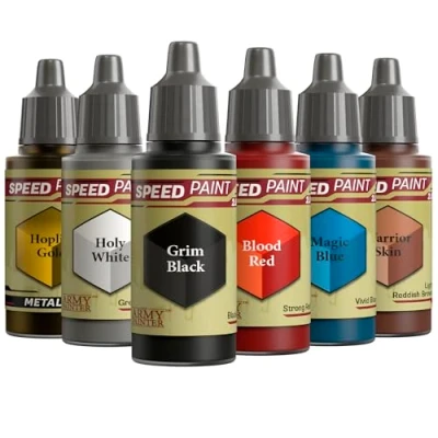 Afbeelding van The Army Painter, Speedpaint 2.0 Fantasy Colours Bundle, 6 x 18 ml Acrylverf met de kleuren goud, wit, zwart, rood, blauw en bruin Miniatuurverf voor D&amp;D Warhammer miniaturen