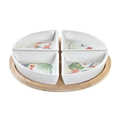Afbeelding van Set voor voorgerechtjes DKD Home Decor 21,5 x 1 cm Natuurlijk Wit Multicolour Keramiek Tro...