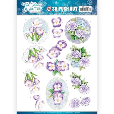 Afbeelding van Purple Winter Flowers The Colours of 3D Push Out by Jeanine&#039;s Art