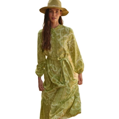 Afbeelding van Trendyol Oliegroene Jurk Met Halfhoge Zoom, Ruches, Geweven Patroon En Riem Tctss23Eb00366