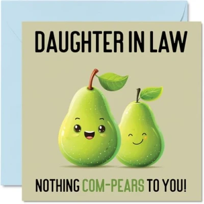 Afbeelding van Verjaardagskaarten voor schoondochter niets com peren grappige gelukkige verjaardagskaart van mama papa schoondochter, verjaardagscadeau 145 mm x grap wenskaarten