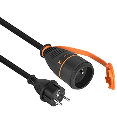 Afbeelding van Electraline 01760 Verlengkabel, IP44, 5 m, van rubber, H07RN F 3G2,5 mm, Franse aansluiting, Electralock met vergrendelingssysteem, dat het losmaken stekker en stopcontact voorkomt, zwart