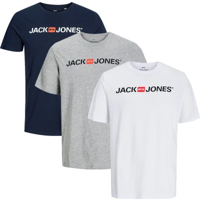 Afbeelding van Jack &amp; Jones 3 PACK Tshirt print, Heren, Maat: Small, Blau grau weiß