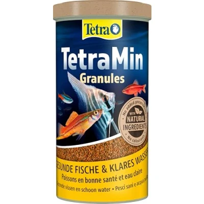 Afbeelding van Tetra Min granules langzaam dalend visvoer, ideaal voor vissen in de middelste waterlaag van het aquarium, 1 l doos