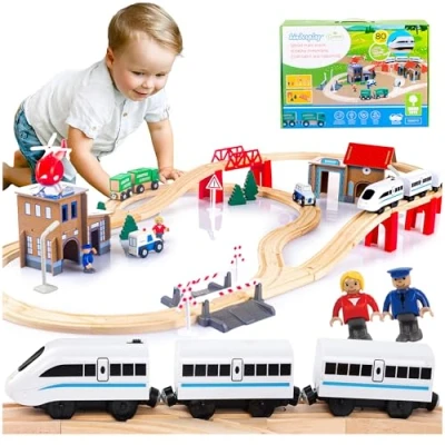 Afbeelding van houten spoor spoorbaan baan set met brug speelgoed en accessoires GS0010 kinderen vanaf 3 jaar