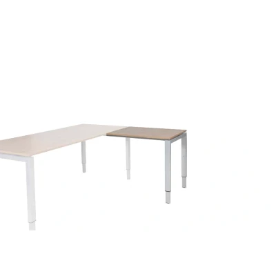 Afbeelding van Domino aanbouwtafel, hoogte instelbaar (62 85cm) met 80x60cm &#039;zwevend&#039; havana/ kersen licht 25mm blad en aluminium (RAL9006) N poot frame