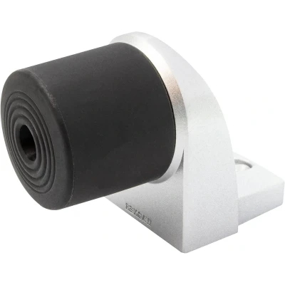 Afbeelding van Vloer deurstopper 94 x 52 68 mm zamakspuitgietwerk in aluminium optiek thermoplastische rubberbuffer zwart voor schroefbevestiging incl. bevestigingsmateriaal 15500101