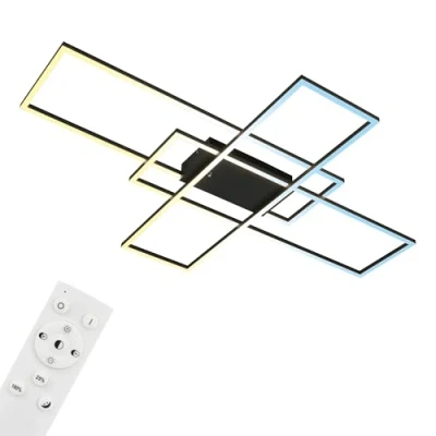Afbeelding van Briloner Roami LED plafondlamp 3931015 Dimbaar Afstandsbediening Geheugenfunctie Nachtlichtfunctie CCT kleurtemperatuurregeling 104 x 71 9,5 cm Zwart