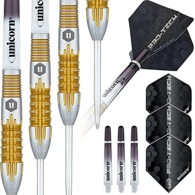 Afbeelding van UNICORN Dartset Pro Tech Style 1 90% natuurlijke wolfraamvaten met gouden accenten en volumepunten stalen punt 22 g
