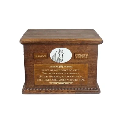 Afbeelding van Art Dog Grote Urn voor Paardenas Handgemaakt Gedenkteken met Foto Aangepaste Paardenurn Messing Handvatten en Keramische Plaat 15,7x11,8x11 Viel pony