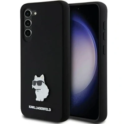 Afbeelding van Karl Lagerfeld Siliconen Choupette Metal Pin hoesje voor Samsung Galaxy S24+ zwart