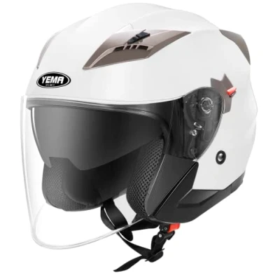 Afbeelding van Jethelmen scooterhelm, valhelm, chopper, helm YEMA YM 627 motorhelm, ECE met dubbel vizier, zonneklep voor dames, heren, volwassenen, wit L